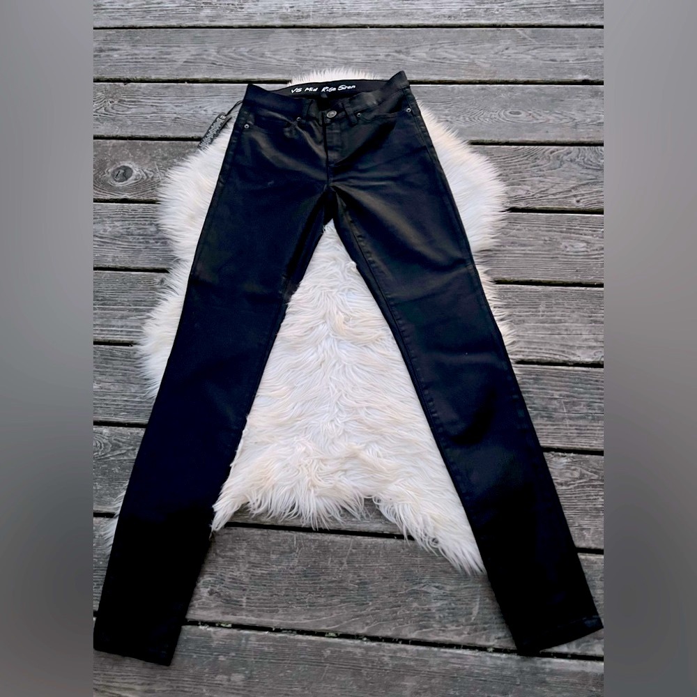 Victoria’s Secret VS Siren Black Leather Coated Skinny Straight Leg Jeans NWT